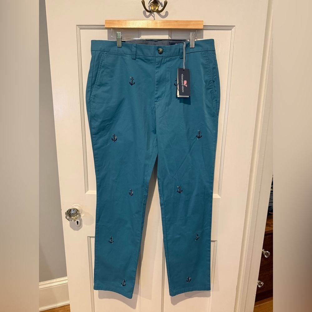 Vineyard Vines Blue Breaker Pants w/ Embroidered Anchors NWT 35x32